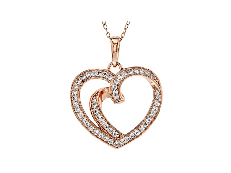 White Cubic Zirconia 18K Rose Gold Over Sterling Silver Heart Pendant With Chain 0.78ctw