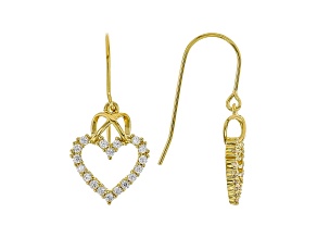 White Cubic Zirconia 18K Yellow Gold Over Sterling Silver Heart Earrings 0.97ctw