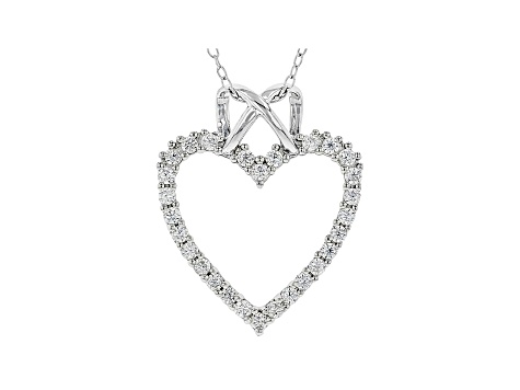 White Cubic Zirconia Rhodium Over Sterling Silver Heart Pendant With Chain 0.75ctw