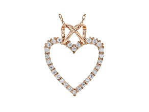 White Cubic Zirconia 18K Rose Gold Over Sterling Silver Heart Pendant With Chain 0.75ctw