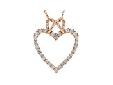 White Cubic Zirconia 18K Rose Gold Over Sterling Silver Heart Pendant With Chain 0.75ctw