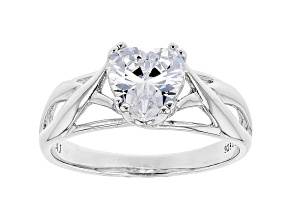 White Cubic Zirconia Rhodium Over Sterling Silver Heart Ring 2.09ctw