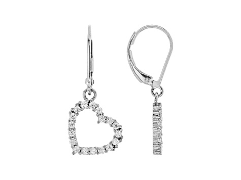 White Cubic Zirconia Rhodium Over Sterling Silver Heart Earrings 0.97ctw