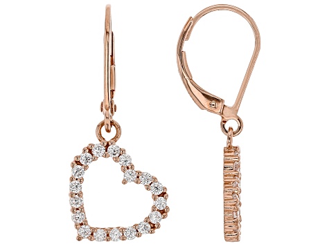 White Cubic Zirconia 18K Rose Gold Over Sterling Silver Heart Earrings 0.97ctw