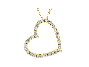 White Cubic Zirconia 18K Yellow Gold Over Sterling Silver Heart Pendant With Chain 0.81ctw