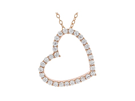 White Cubic Zirconia 18K Rose Gold Over Sterling Silver Heart Pendant With Chain 0.81ctw