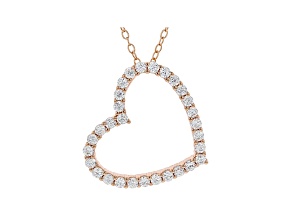White Cubic Zirconia 18K Rose Gold Over Sterling Silver Heart Pendant With Chain 0.81ctw