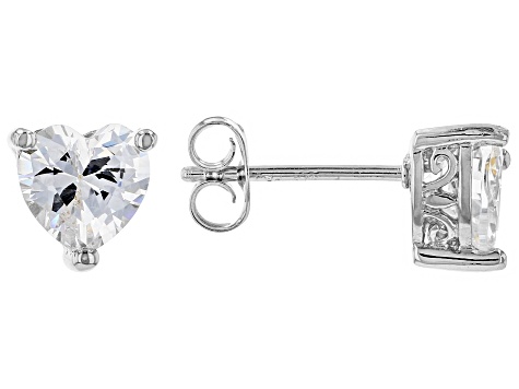 White Cubic Zirconia Rhodium Over Sterling Silver Heart Stud Earrings 2.56ctw