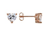 White Cubic Zirconia 18K Rose Gold Over Sterling Silver Heart Stud Earrings 2.56ctw