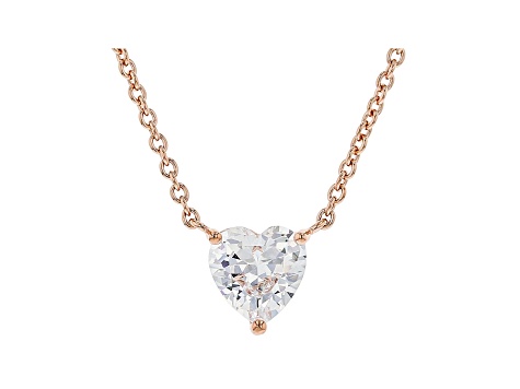 White Cubic Zirconia 18K Rose Gold Over Sterling Silver Heart Necklace 2.85ctw