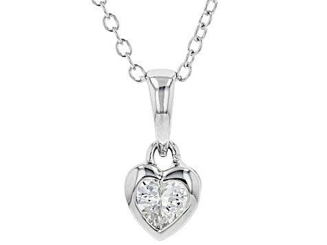 White Cubic Zirconia Rhodium Over Sterling Silver Heart Pendant With Chain 0.37ctw