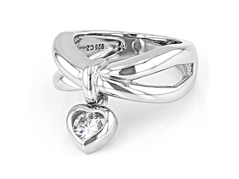 White Cubic Zirconia Rhodium Over Sterling Silver Heart Ring 0.40ctw