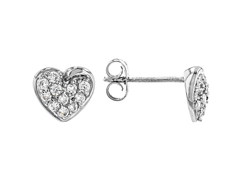 White Cubic Zirconia Rhodium Over Sterling Silver Heart Earrings 0.59ctw