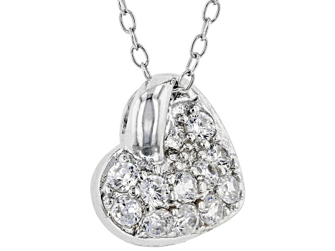 White Cubic Zirconia Rhodium Over Sterling Silver Heart Pendant With Chain 0.46ctw