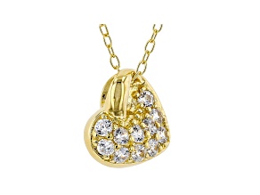 White Cubic Zirconia 18K Yellow Gold Over Sterling Silver Heart Pendant With Chain 0.46ctw