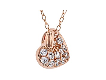 Picture of White Cubic Zirconia 18K Rose Gold Over Sterling Silver Heart Pendant With Chain 0.46ctw