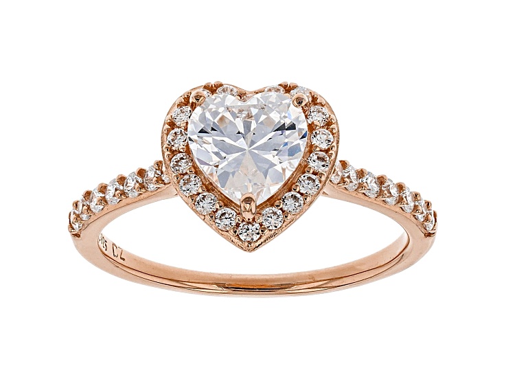 White Cubic Zirconia 18K Rose Gold Over Sterling Silver Heart Ring 2.10ctw