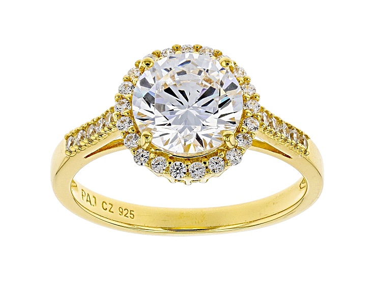 White Cubic Zirconia 18K Yellow Gold Over Sterling Silver Ring 3.45ctw