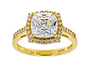 White Cubic Zirconia 18K Yellow Gold Over Sterling Silver Ring 4.20ctw