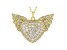 White Cubic Zirconia 18K Yellow Gold Over Silver Heart Angel Wing Pendant With Chain 4.05ctw.