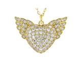 White Cubic Zirconia 18K Yellow Gold Over Silver Heart Angel Wing Pendant With Chain 4.05ctw.