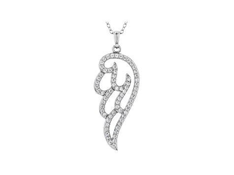 White Cubic Zirconia Rhodium Over Sterling Silver Angel Wing Pendang With Chain 1.09ctw