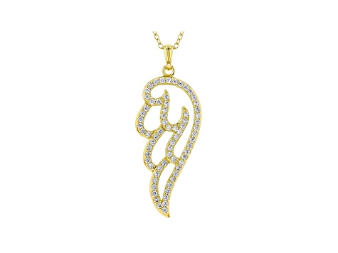 White Cubic Zirconia 18K Yellow Gold Over Sterling Silver Angel Wing ...