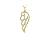 White Cubic Zirconia 18K Yellow Gold Over Sterling Silver Angel Wing Pendang With Chain 1.09ctw