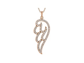 White Cubic Zirconia 18K Rose Gold Over Sterling Silver Angel Wing Pendang With Chain 1.09ctw