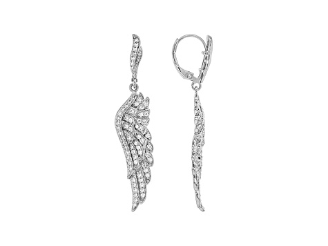 White Cubic Zirconia Rhodium Over Sterling Silver Angel Wing Earrings 2.04ctw