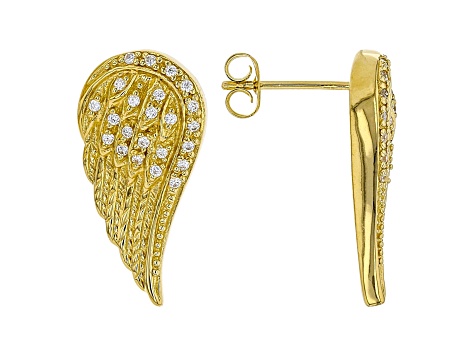 White Cubic Zirconia 18K Yellow Gold Over Sterling Silver Angel Wing Earrings 0.41ctw