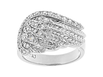 Picture of White Cubic Zirconia Rhodium Over Sterling Silver Angel Wing Ring 0.76ctw