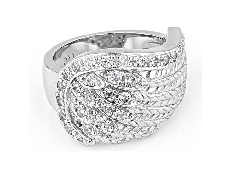 White Cubic Zirconia Rhodium Over Sterling Silver Angel Wing Ring 0.76ctw