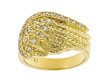 Picture of White Cubic Zirconia 18K Yellow Gold Over Sterling Silver Angel Wing Ring 0.76ctw