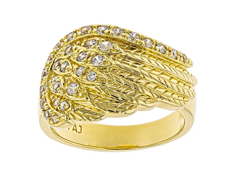 White Cubic Zirconia 18K Yellow Gold Over Sterling Silver Angel Wing Ring 0.76ctw
