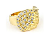 White Cubic Zirconia 18K Yellow Gold Over Sterling Silver Angel Wing Ring 0.76ctw