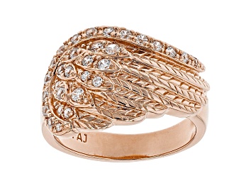 Picture of White Cubic Zirconia 18K Rose Gold Over Sterling Silver Angel Wing Ring 0.76ctw