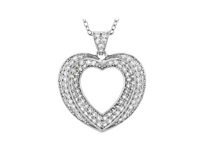 White Cubic Zirconia Rhodium Over Sterling Silver Heart Pendant With Chain 1.59ctw