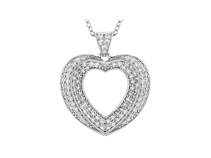 White Cubic Zirconia Rhodium Over Sterling Silver Heart Pendant With Chain 1.59ctw