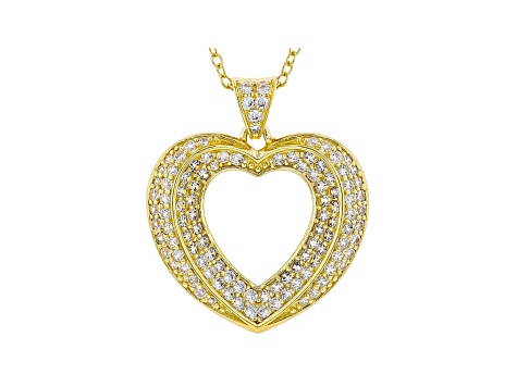 White Cubic Zirconia 18K Yellow Gold Over Sterling Silver Heart Pendant With Chain 1.59ctw