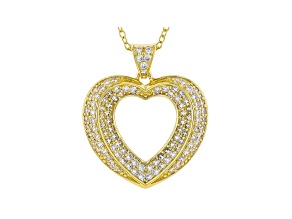 White Cubic Zirconia 18K Yellow Gold Over Sterling Silver Heart Pendant With Chain 1.59ctw