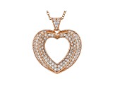 White Cubic Zirconia 18K Rose Gold Over Sterling Silver Heart Pendant With Chain 1.59ctw
