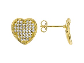 White Cubic Zirconia 18K Yellow Gold Over Sterling Silver Heart Earrings 1.14ctw