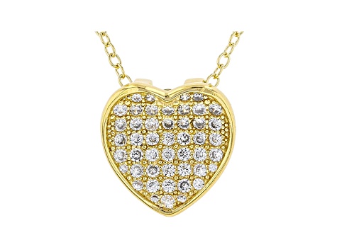 White Cubic Zirconia 18K Yellow Gold Over Sterling Silver Heart Pendant With Chain 0.64ctw