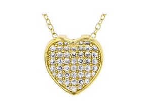 White Cubic Zirconia 18K Yellow Gold Over Sterling Silver Heart Pendant With Chain 0.64ctw