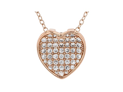 White Cubic Zirconia 18K Rose Gold Over Sterling Silver Heart Pendant With Chain 0.64ctw