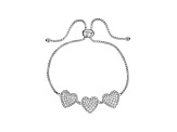 White Cubic Zirconia Rhodium Over Sterling Silver Adjustable Heart Bracelet 3.50ctw