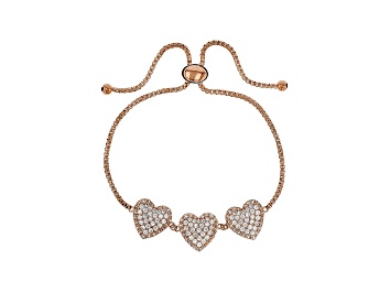 Picture of White Cubic Zirconia 18K Rose Gold Over Sterling Silver Adjustable Heart Bracelet 3.50ctw