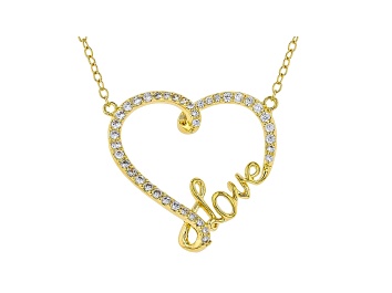Picture of White Cubic Zirconia 18K Yellow Gold Over Sterling Silver Heart "Love" Necklace 0.50ctw