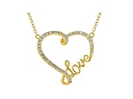 White Cubic Zirconia 18K Yellow Gold Over Sterling Silver Heart "Love" Necklace 0.50ctw